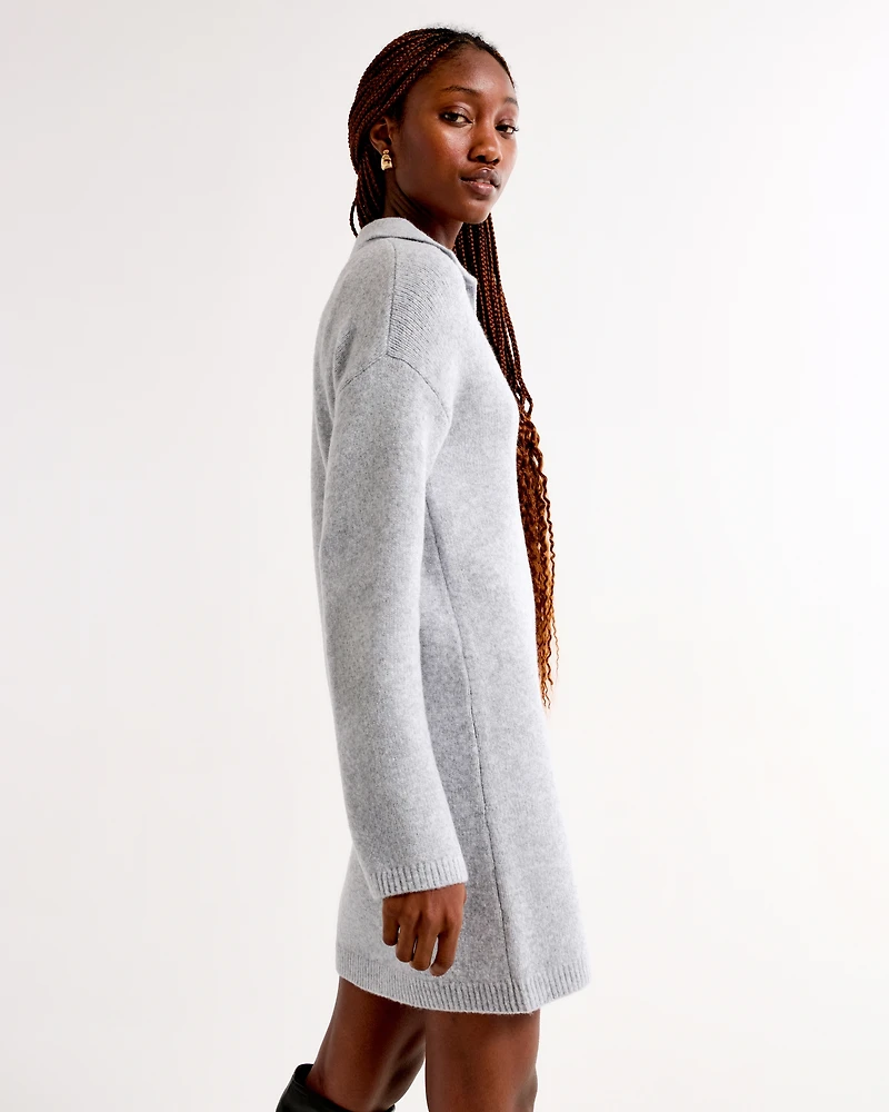 Long-Sleeve Collared Mini Sweater Dress
