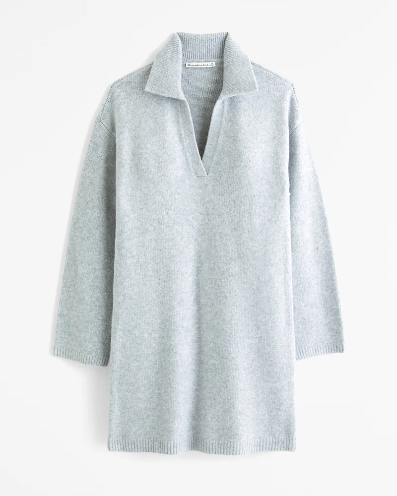 Long-Sleeve Collared Mini Sweater Dress