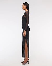 Long-Sleeve Mesh Maxi Dress