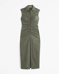 Collared Zip-Up Midi Dress