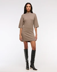 Short-Sleeve Boucle Mini Sweater Dress