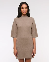 Short-Sleeve Boucle Mini Sweater Dress