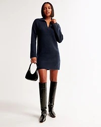 Long-Sleeve Collared Mini Sweater Dress