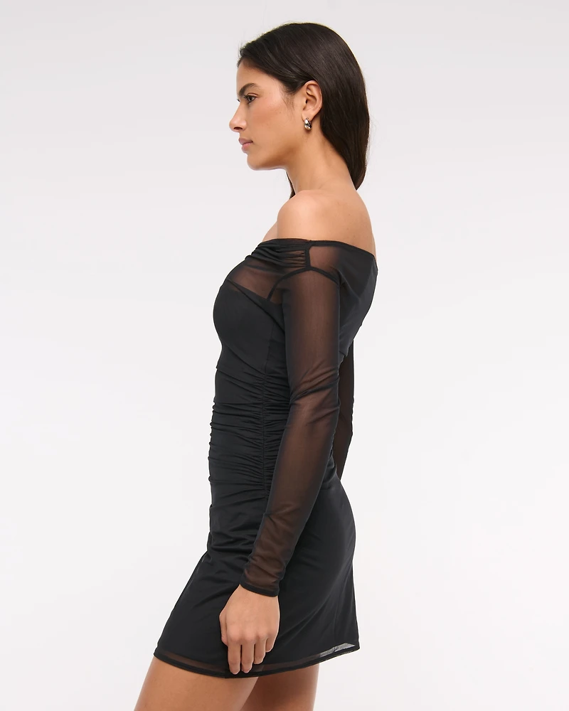 Off-The-Shoulder Mesh Mini Dress