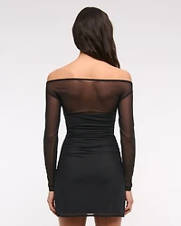 Off-The-Shoulder Mesh Mini Dress