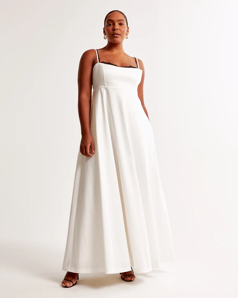 Lace-Trim Taffeta Maxi Dress