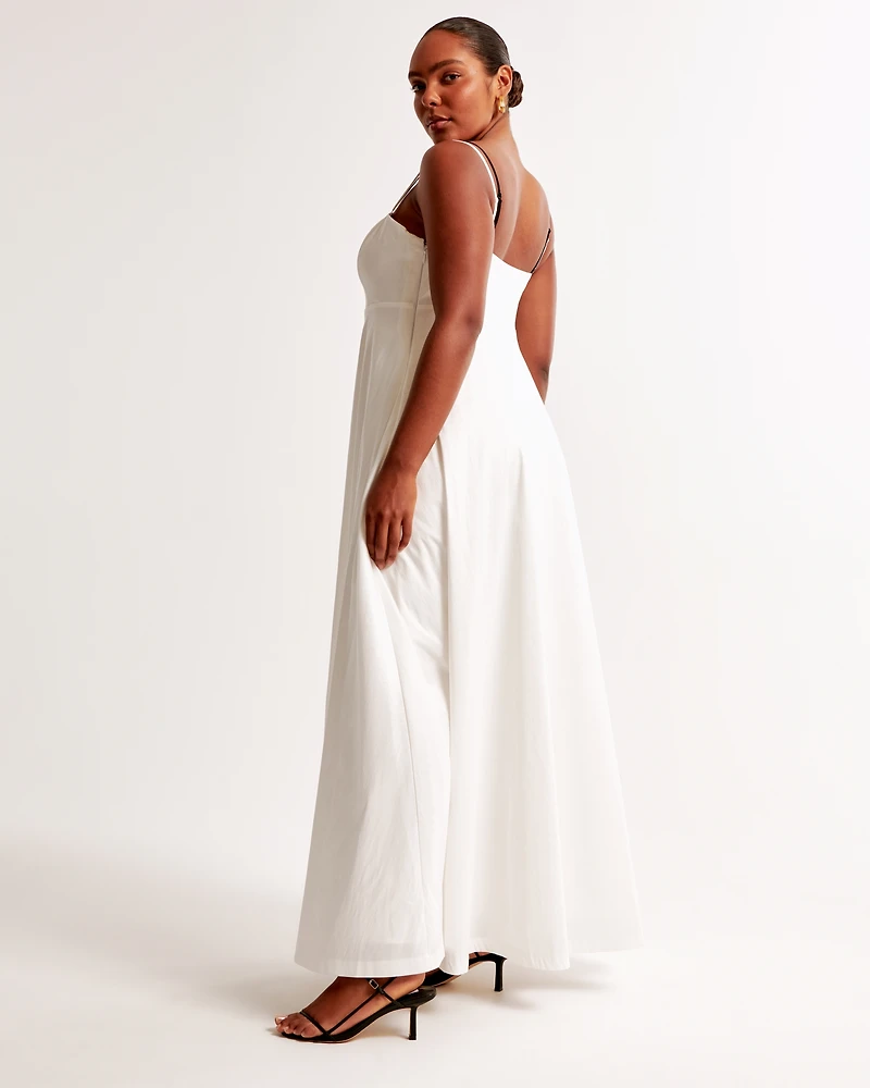 Lace-Trim Taffeta Maxi Dress