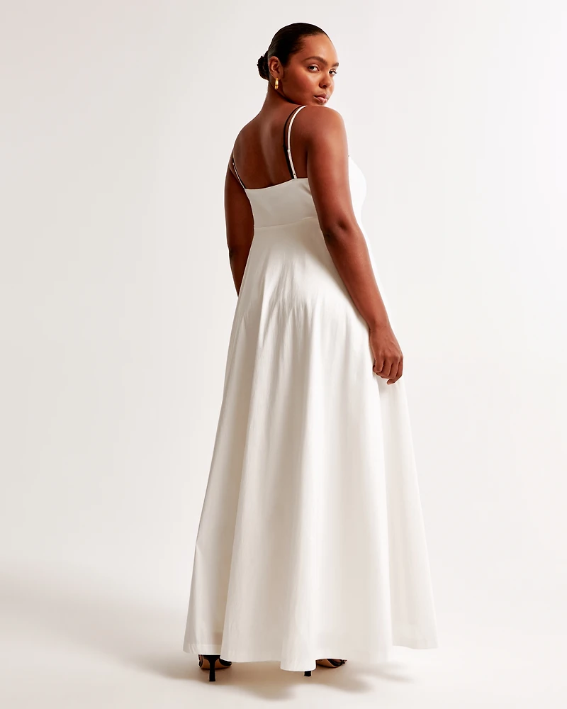 Lace-Trim Taffeta Maxi Dress