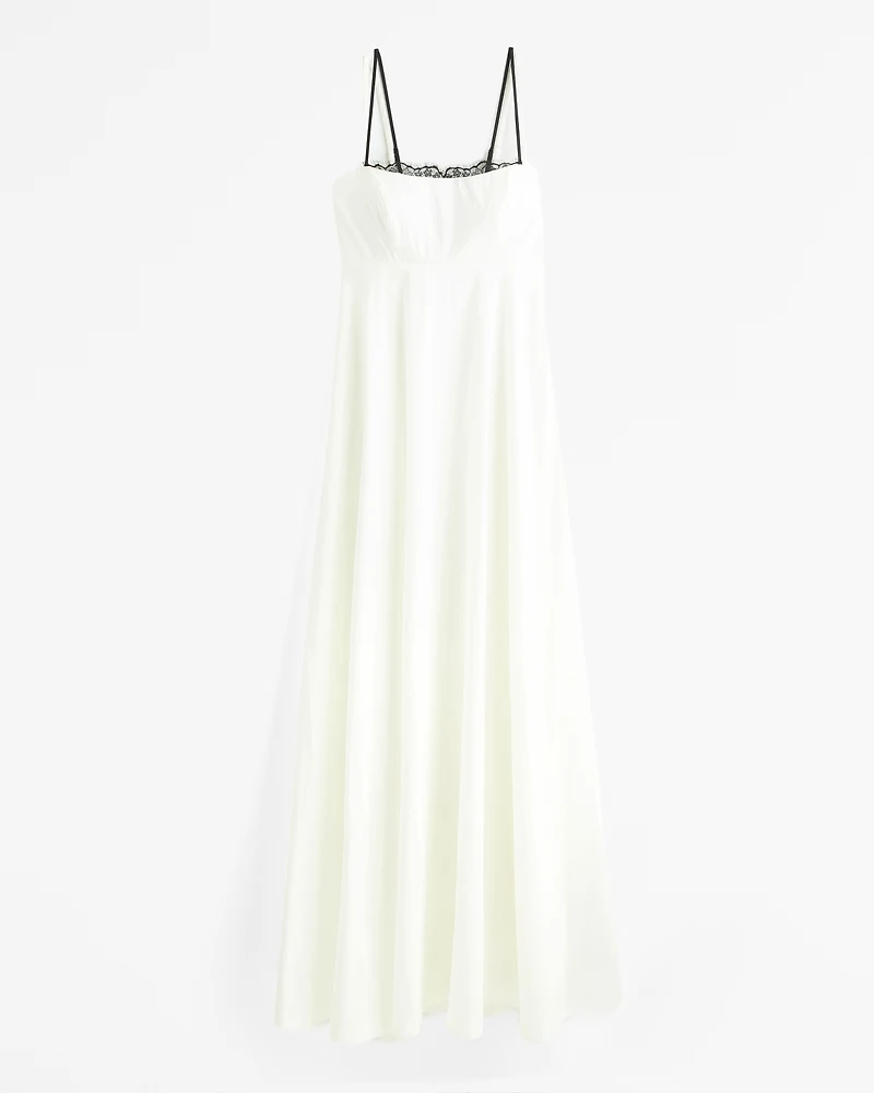 Lace-Trim Taffeta Maxi Dress