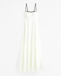 Lace-Trim Taffeta Maxi Dress