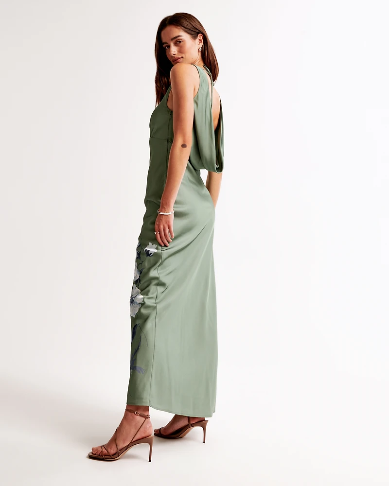 Plunge Cowl Back Maxi Dress