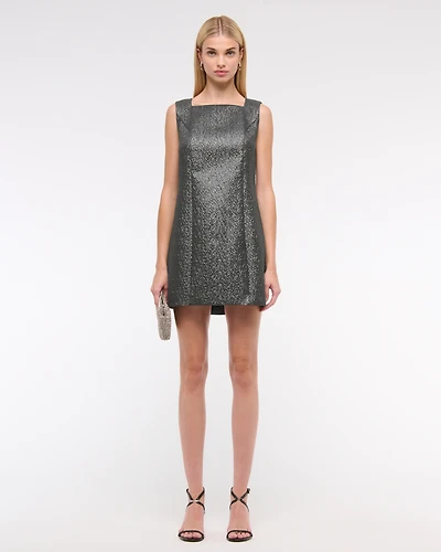 Metallic High-Neck Shift Mini Dress