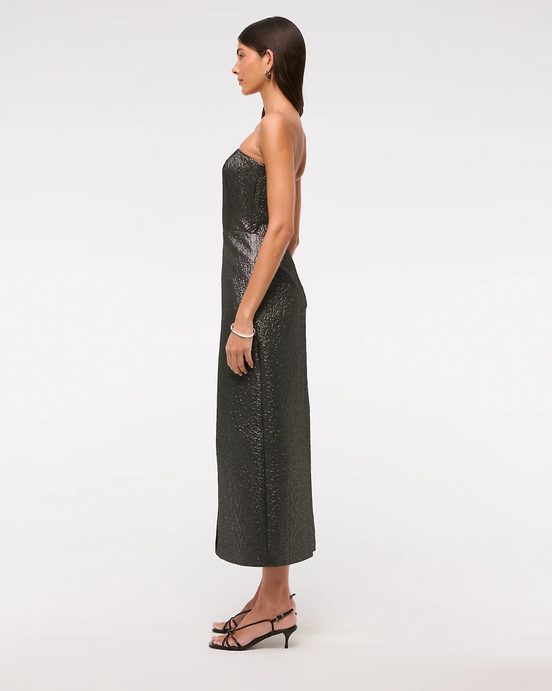 Metallic Strapless Midi Dress