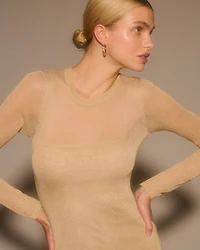 Long-Sleeve Sheer Mini Sweater Dress
