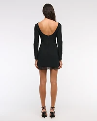Long-Sleeve Sheer Hem Mini Dress