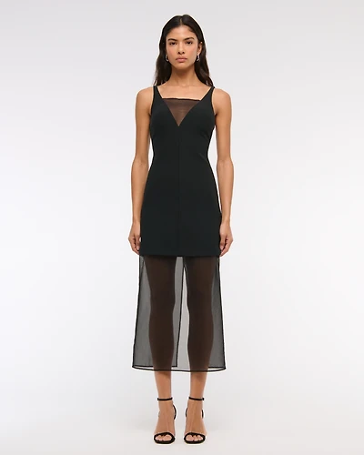 V-Neck Sheer Midi Dress