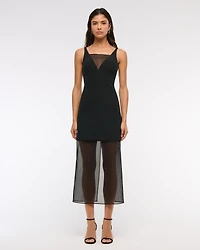 V-Neck Sheer Midi Dress
