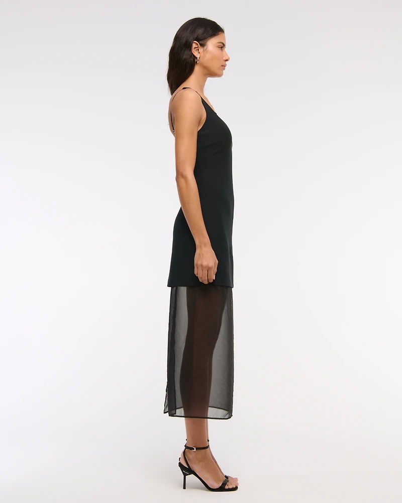 V-Neck Sheer Midi Dress