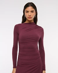 Long-Sleeve Draped Knit Maxi Dress