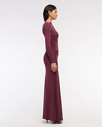 Long-Sleeve Draped Knit Maxi Dress