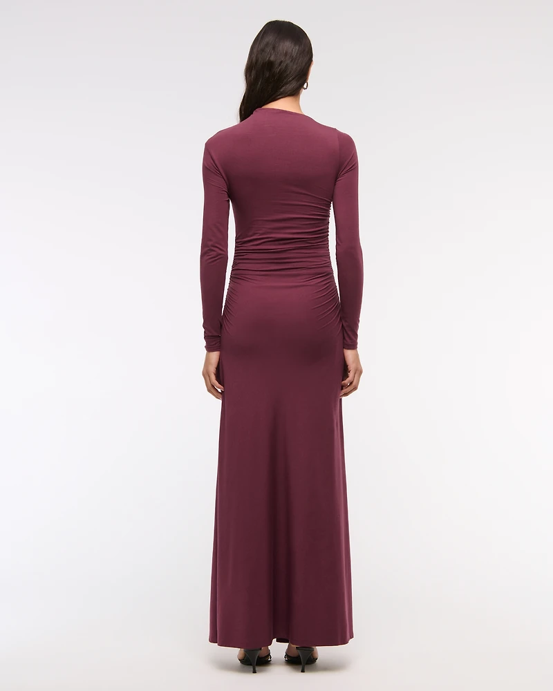Long-Sleeve Draped Knit Maxi Dress