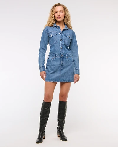 Long-Sleeve Denim Shirt Dress