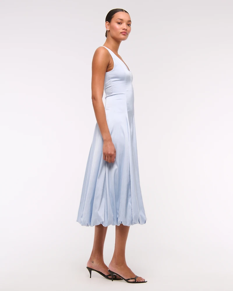 Abercrombie & Fitch Plunge Bubble Hem Midi Dress | MainPlace Mall