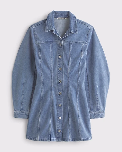Vestido tipo camisa de denim con manga barril