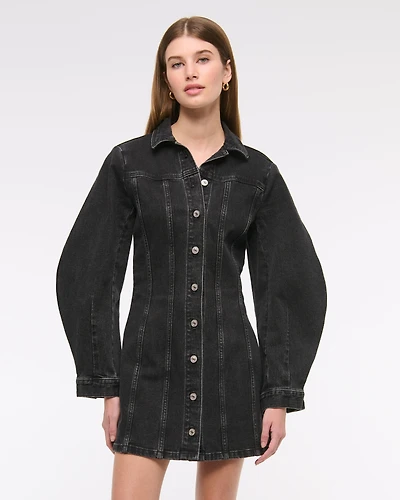 Barrel Sleeve Denim Shirt Dress