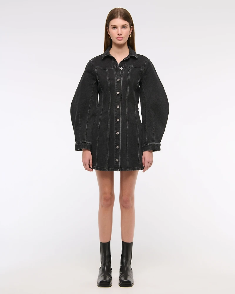 Barrel Sleeve Denim Shirt Dress
