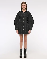 Barrel Sleeve Denim Shirt Dress