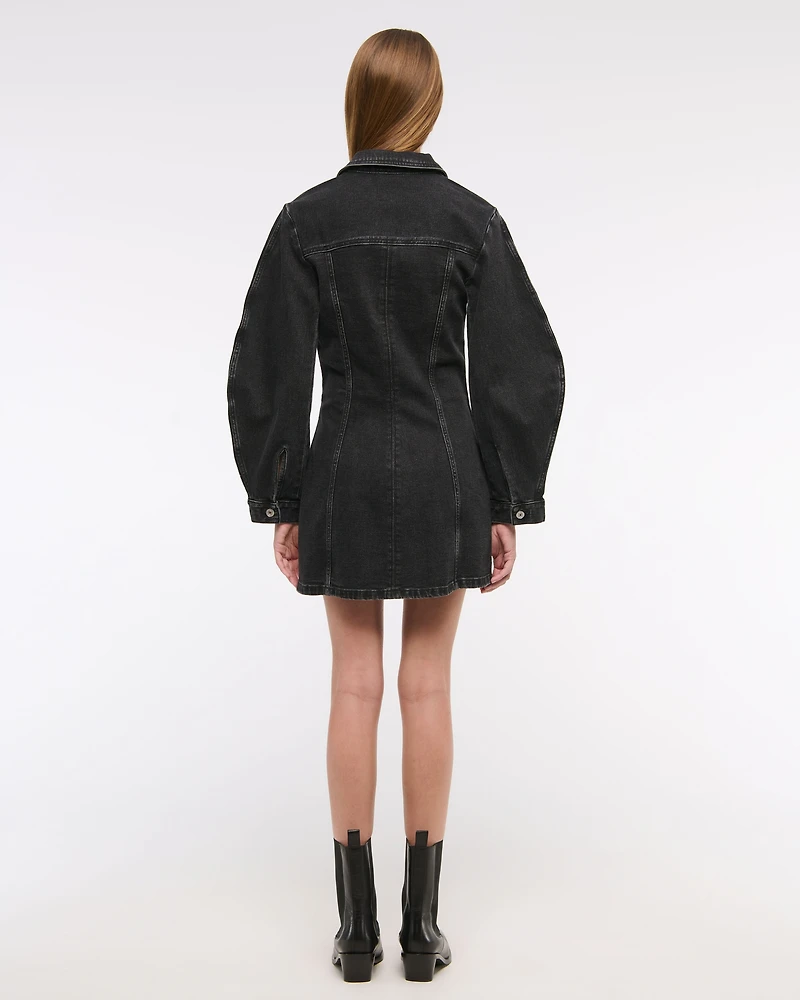 Barrel Sleeve Denim Shirt Dress