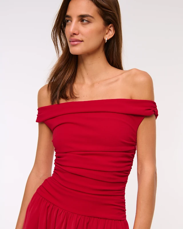 Abercrombie & Fitch Off-The-Shoulder Twist Ruched Mini Dress | MainPlace Mall Abercrombie & Fitch Off-The-Shoulder Twist Ruched Mini Dress | MainPlace Mall