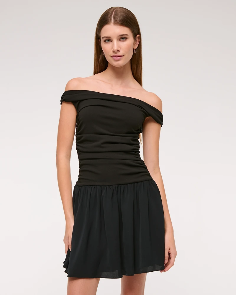 Off-The-Shoulder Ruched Mini Dress