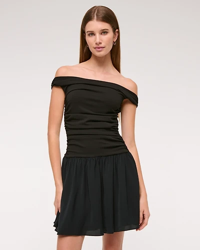 Off-The-Shoulder Ruched Mini Dress