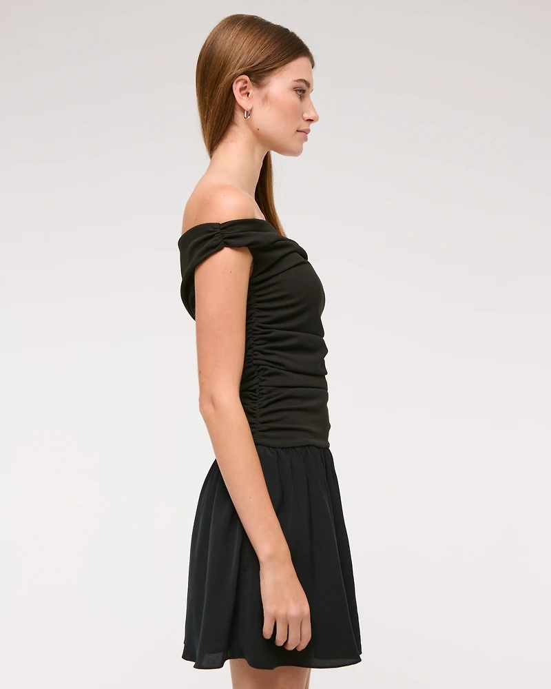 Off-The-Shoulder Ruched Mini Dress