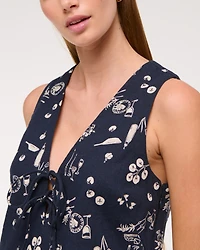 Linen-Blend Tie-Front Mini Dress