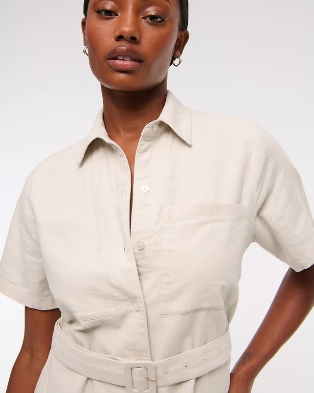 abercrombie classic shirt dress Women's Button-Through Midi Shirt Dress in White Stripe | Size XXS TALL