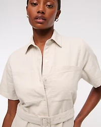 Belted Linen-Blend Mini Shirt Dress