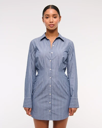 Fitted Long-Sleeve Mini Shirt Dress