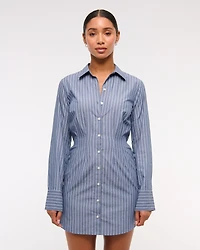 Fitted Long-Sleeve Mini Shirt Dress