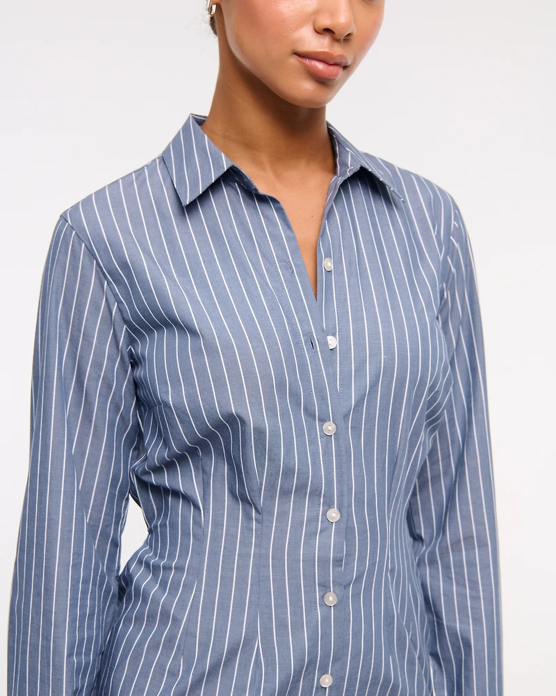 Fitted Long-Sleeve Mini Shirt Dress