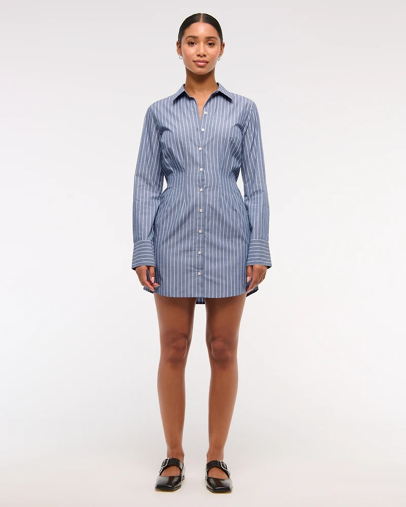 Fitted Long-Sleeve Mini Shirt Dress