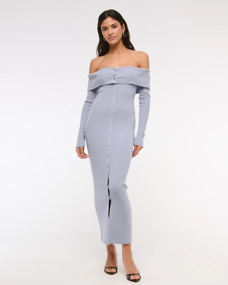 Off-The-Shoulder Midi Sweater Dress