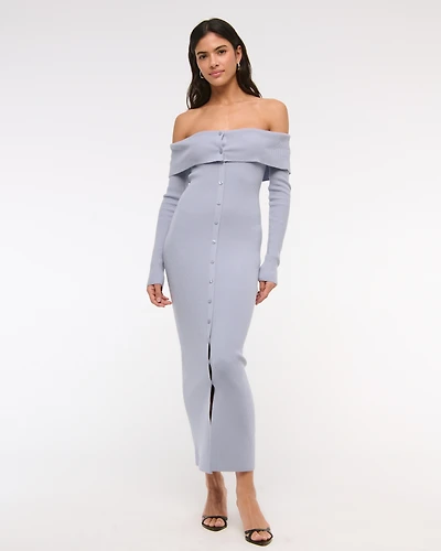 Off-The-Shoulder Midi Sweater Dress