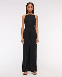 Linen-Blend Apron Jumpsuit