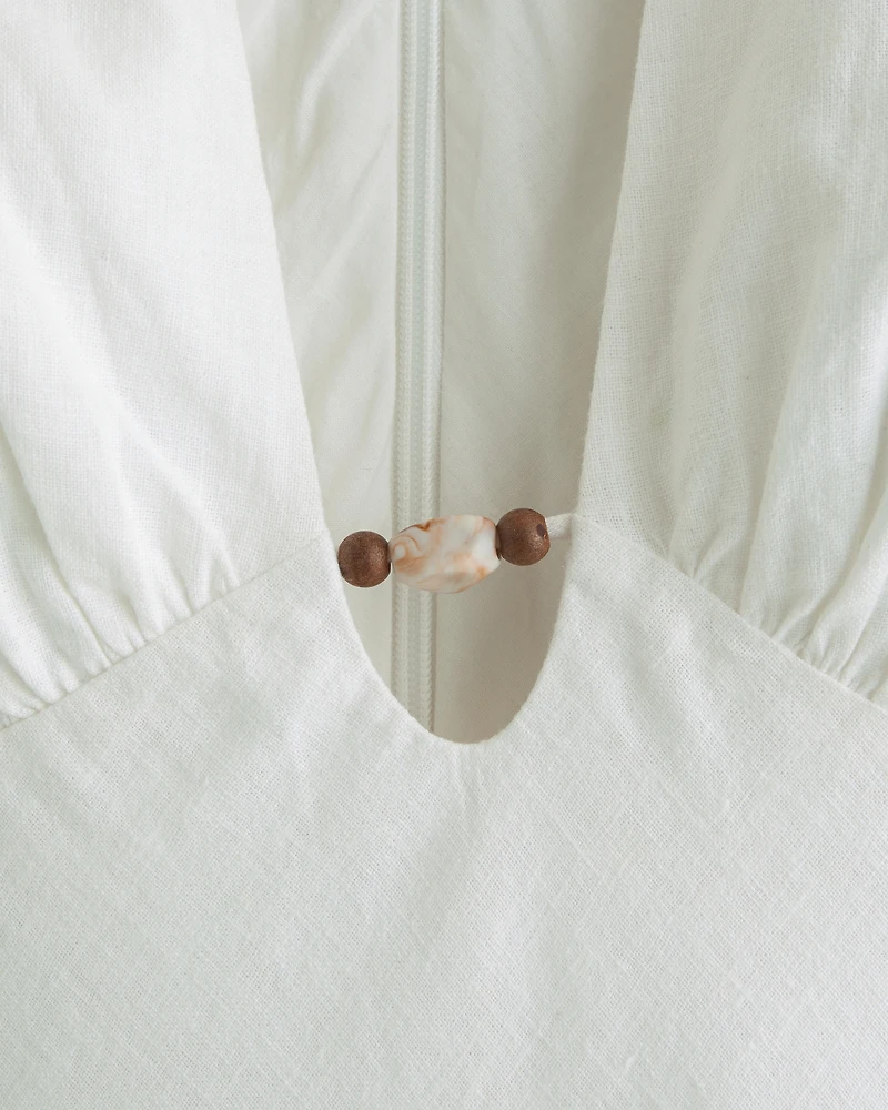 Beaded Plunge Linen-Blend Maxi Dress