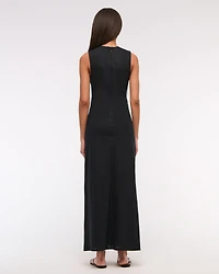 Beaded Plunge Linen-Blend Maxi Dress
