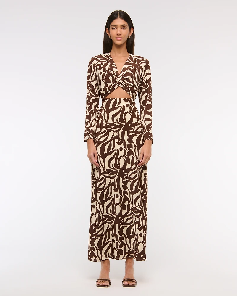Long-Sleeve Twist-Front Maxi Dress