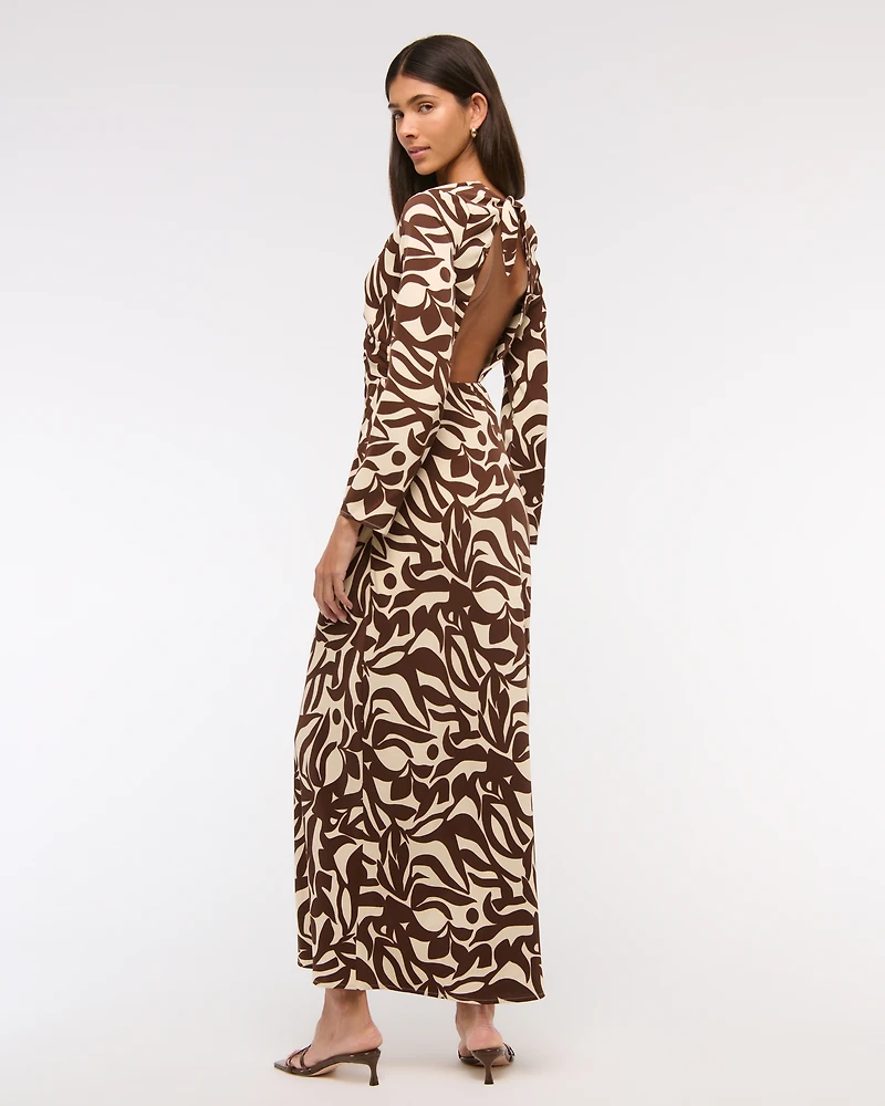Long-Sleeve Twist-Front Maxi Dress